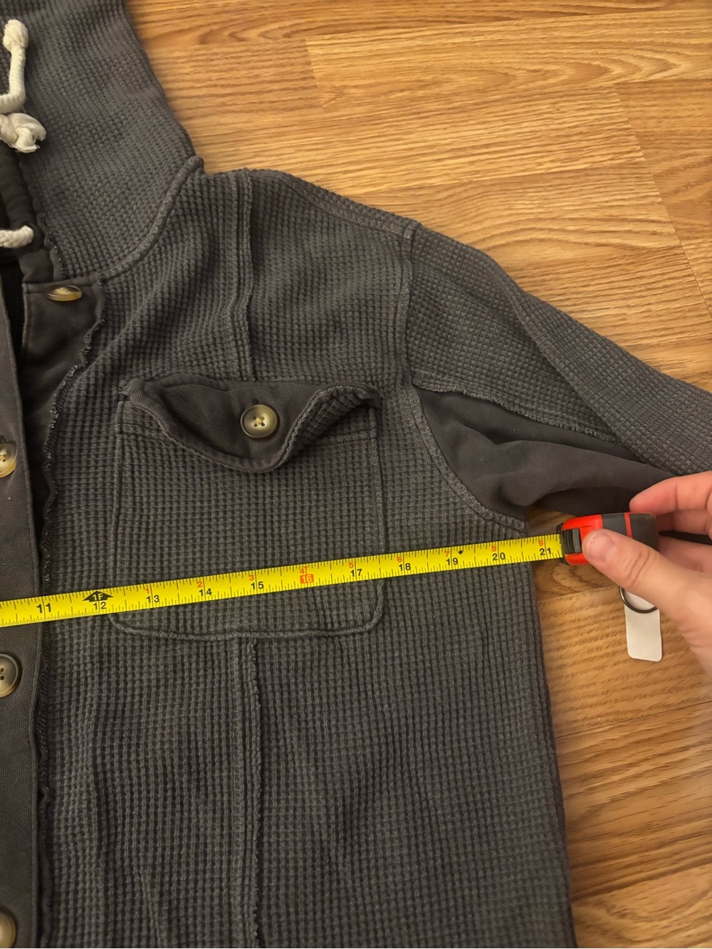 American Eagle Outfitters Charcoal Waffle Knit Hooded Jacket Size Small - Picture 4 of 6